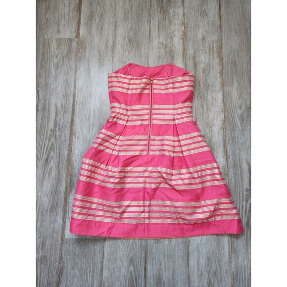 Lilly Pulitzer Sami-Ryan Metallic Striped Strapless Dress Size 0 Bead Hotty Pink - Picture 11 of 12